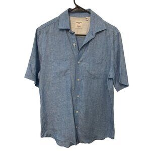 Baird McNutt Murano Mens Blue Linen Short Sleeve Button-Up Shirt S Classic Comfo